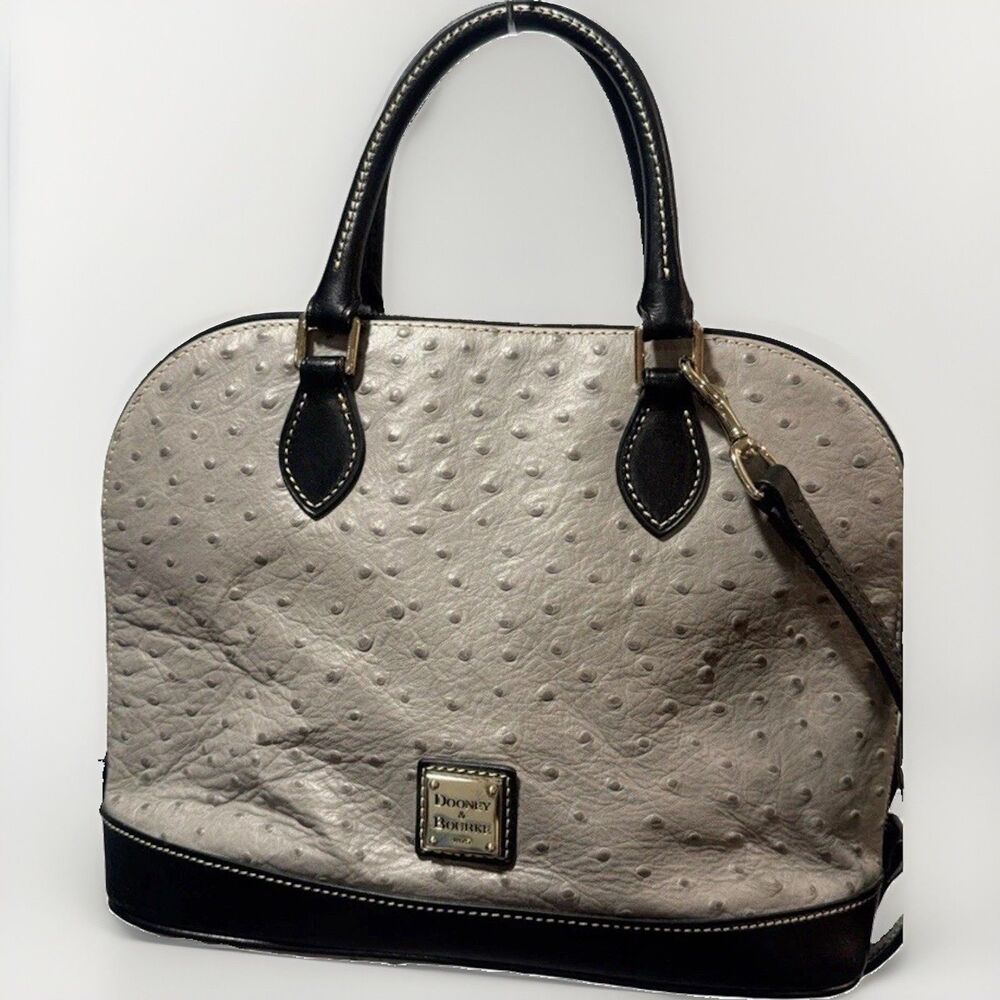 Dooney & Bourke Ostrich Gray and Black Textured Leather Satchel